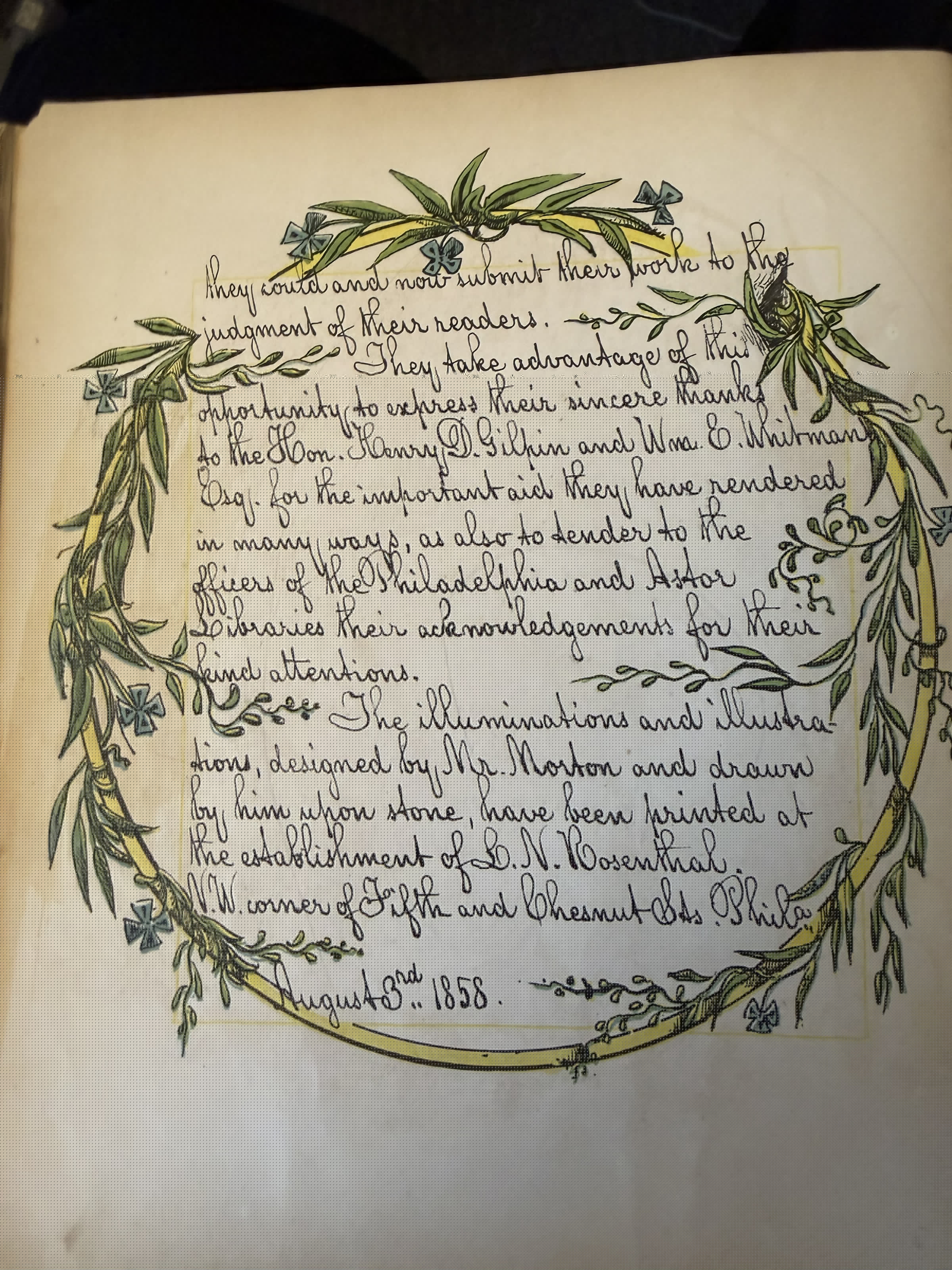 C087 illuminated concluding acknowledgment and production colophon dated August 3, 1858