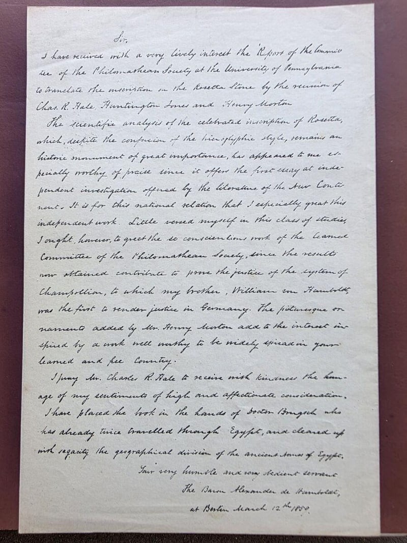 C044 English facsimile of Alexander von Humboldt letter