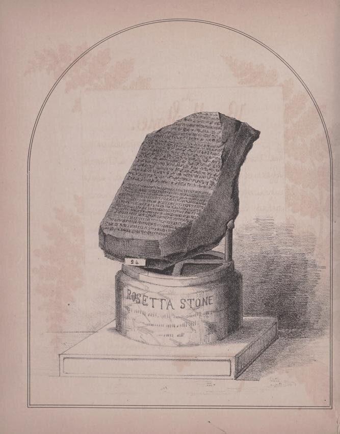 Nineteenth-century illustration of the Rosetta Stone in the 1858 Philomathean Report