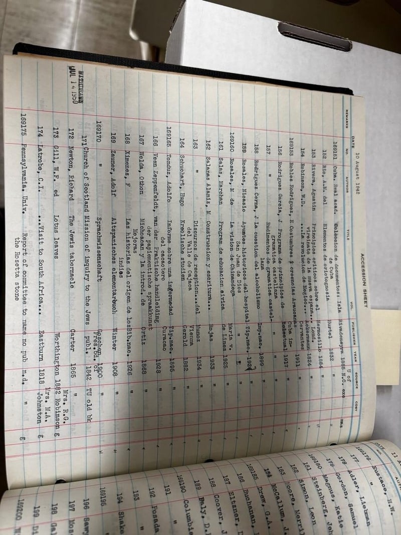C055 Tulane accession ledger entry for Mrs. M. A. Johnston gift