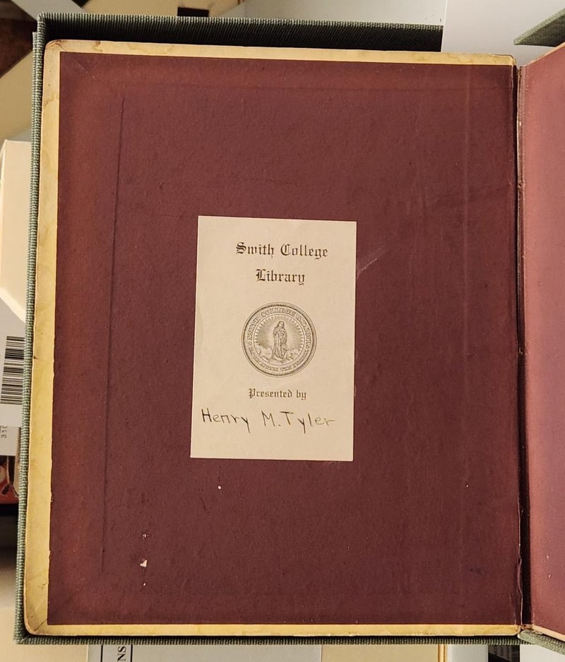 C069 Smith College bookplate recording presentation by Professor Henry Tyler