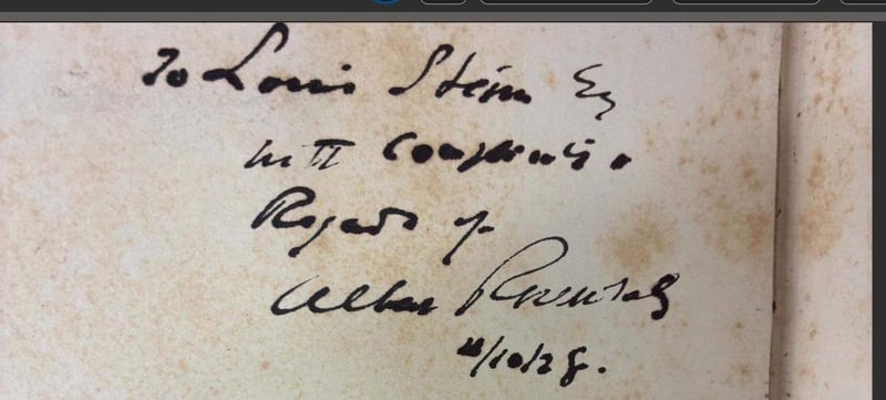 C076 presentation inscription from Albert Rosenthal to Louis Stein, Esq.