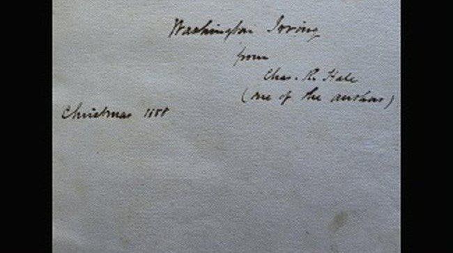 Charles R. Hale's Christmas 1858 inscription to Washington Irving