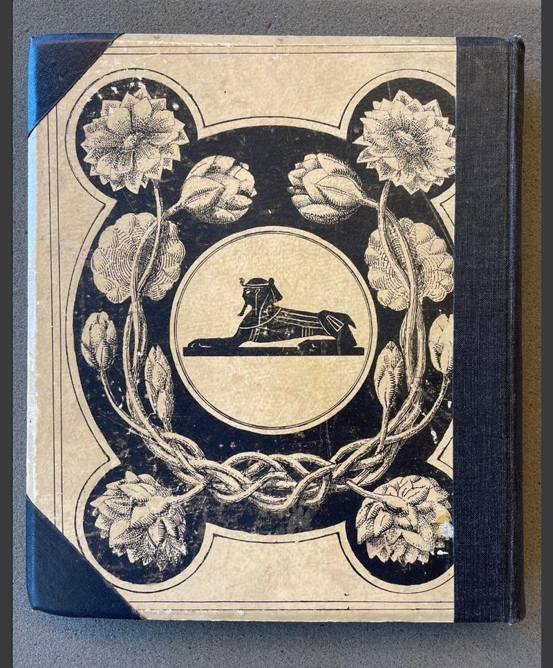 C035 original cream rear board with sphinx medallion in floral wreath