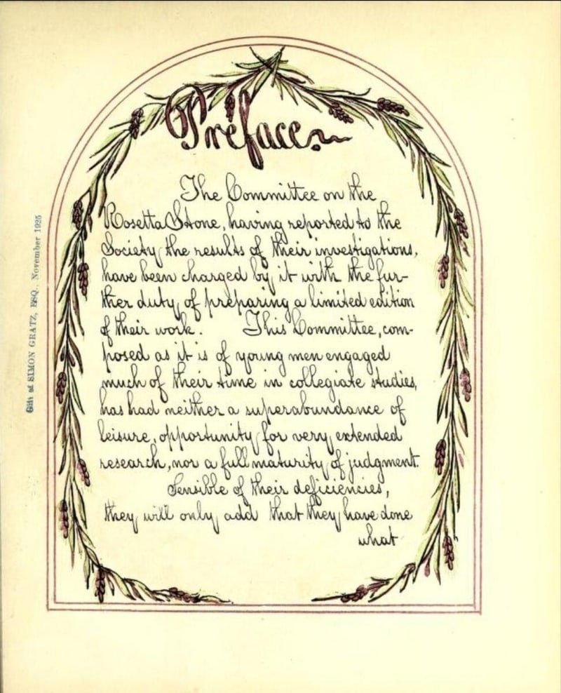 C033 Preface page with blue Simon Gratz gift stamp