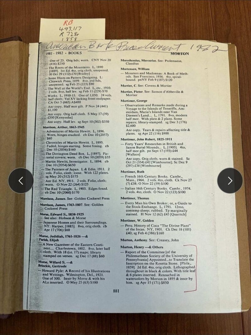 C026 Unrelated 1859 second-edition auction reference found with the volume