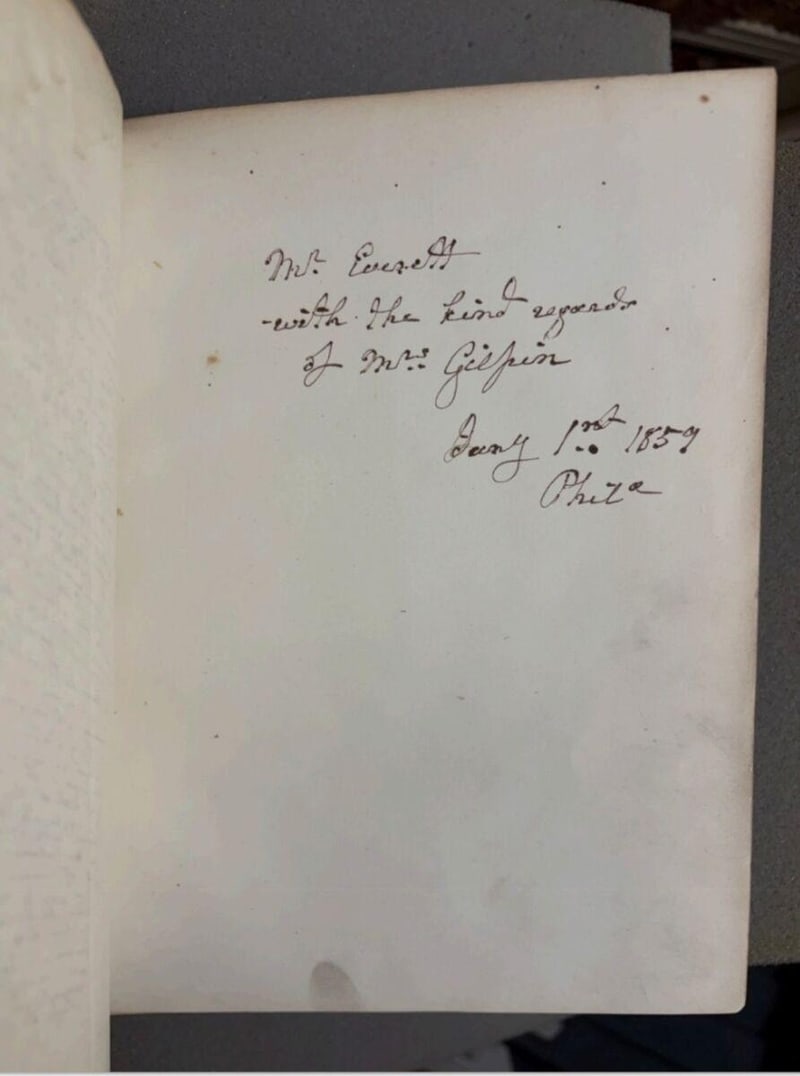 C003 Mrs. Gilpin presentation inscription to Mrs. Everett