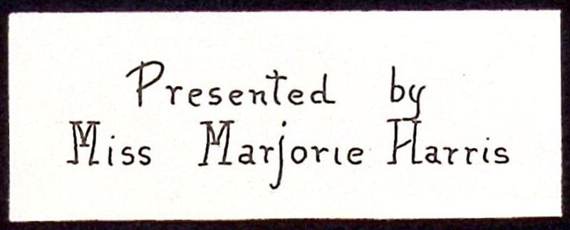 C057 Presented by Miss Marjorie Harris bookplate label