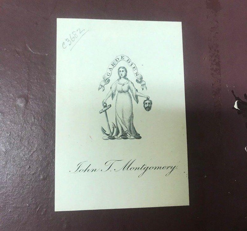C059 John T. Montgomery armorial bookplate with Clan Montgomery crest, Garde Bien