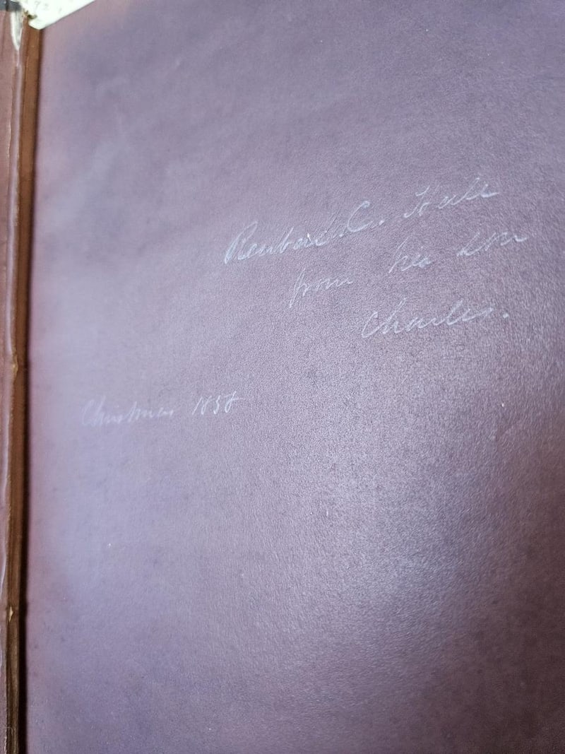 Charles R. Hale's 1858 inscription to his father Reuben C. Hale