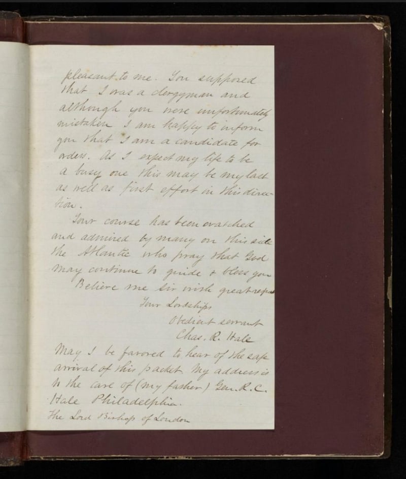 C023 Charles R. Hale presentation letter to Archibald Campbell Tait — second page