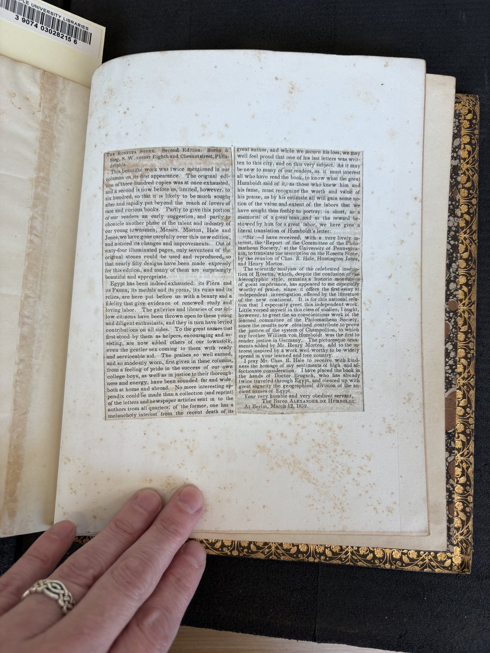 C062 inserted newspaper clipping concerning the Rosetta Stone report